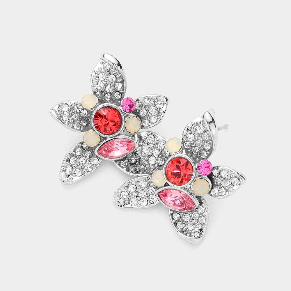 Crystal Pave Flower Stud Earrings - Madeline Love - Flyclothing LLC