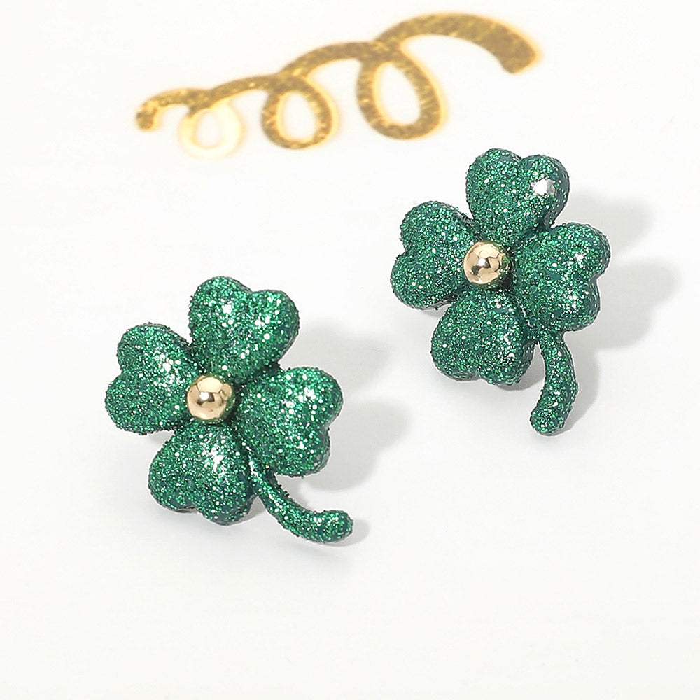 Glitter Four Leaf Clover Stud Earrings - Madeline Love - Flyclothing LLC