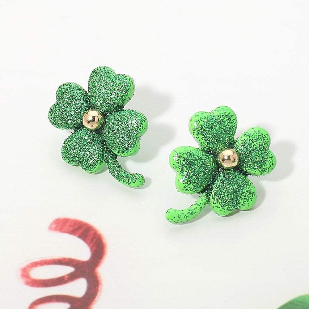 Glitter Four Leaf Clover Stud Earrings - Madeline Love - Flyclothing LLC