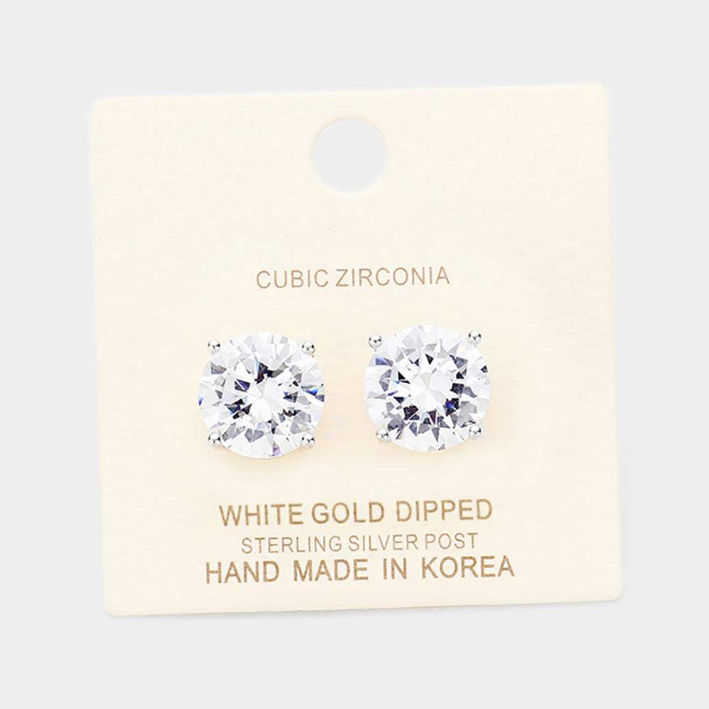 White Gold Dipped 12mm Cubic Zirconia Round Stud Earrings - Madeline Love - Flyclothing LLC
