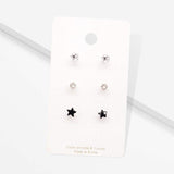 3Pairs - CZ Star Round Stud Earrings - Madeline Love - Flyclothing LLC