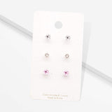 3Pairs - CZ Star Round Stud Earrings - Madeline Love - Flyclothing LLC