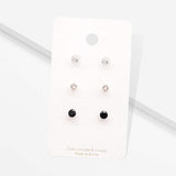3Pairs - CZ Heart Round Stud Earrings - Madeline Love - Flyclothing LLC