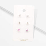 3Pairs - CZ Heart Round Stud Earrings - Madeline Love - Flyclothing LLC