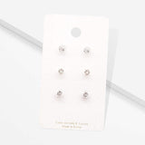 3Pairs - CZ Heart Round Stud Earrings - Madeline Love - Flyclothing LLC