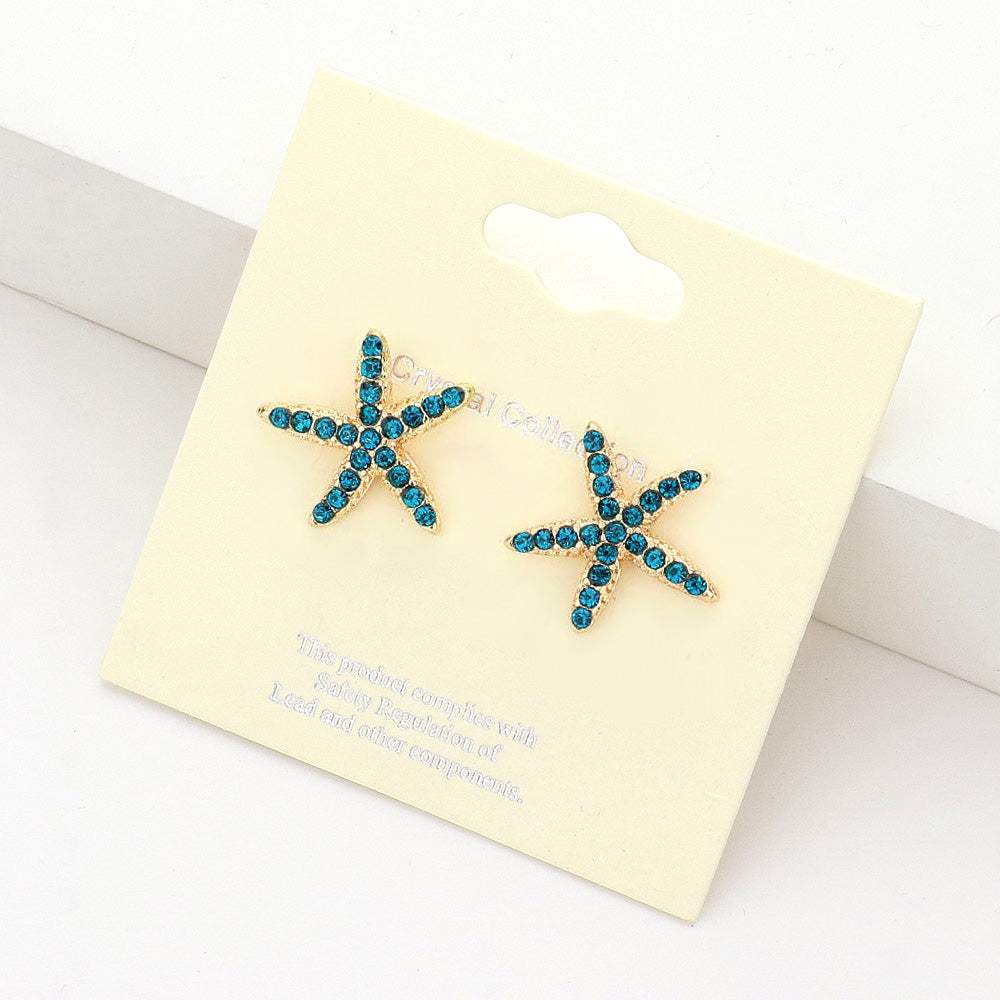 Crystal Starfish Stud Earrings - Madeline Love - Flyclothing LLC