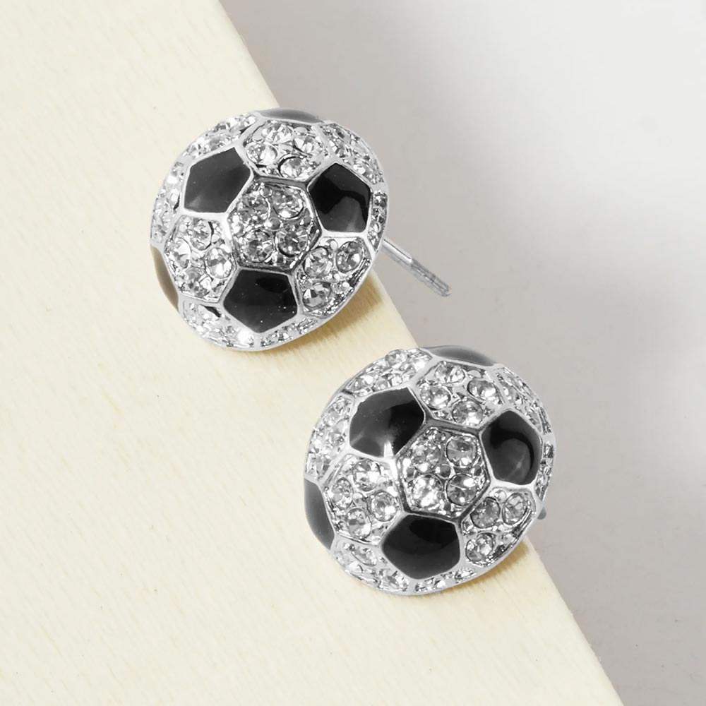 Rhinestone Embellished Soccer Stud Earrings - Madeline Love - Flyclothing LLC