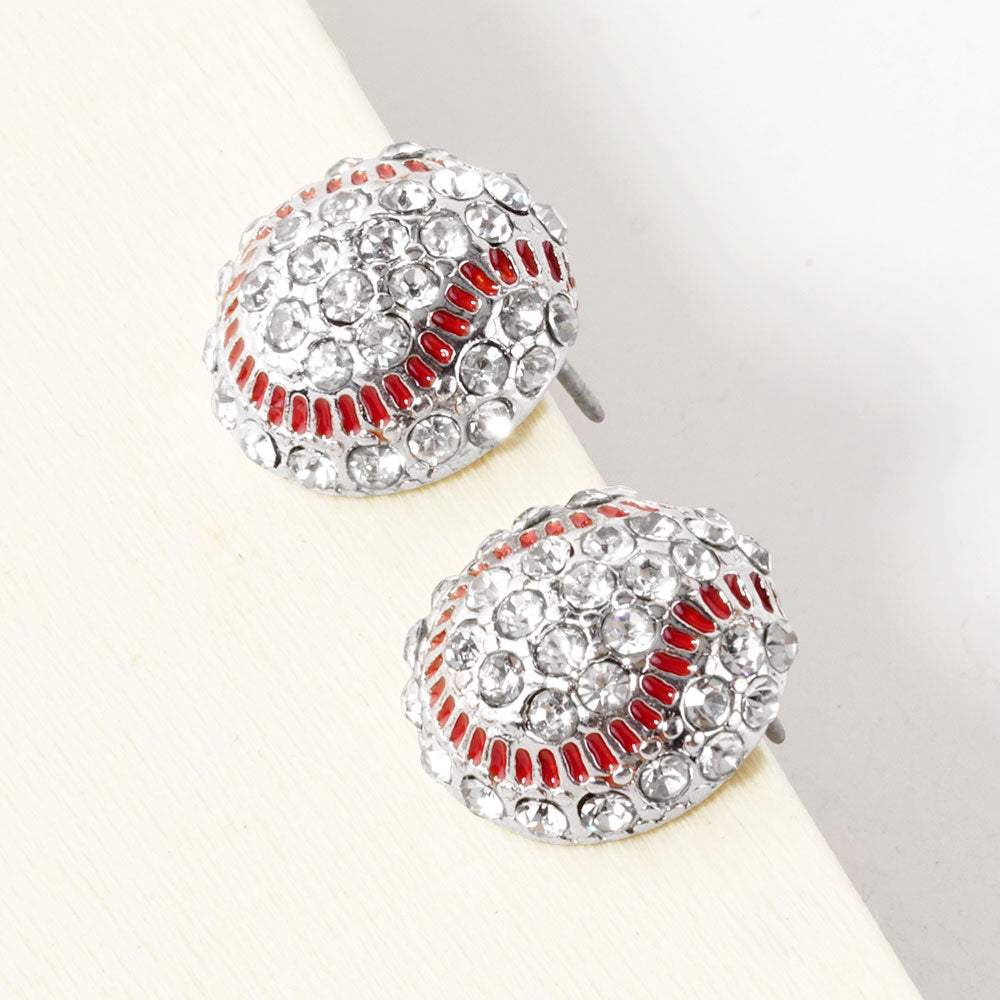 Crystal Rhinestone Paved Baseball Stud Earrings - Madeline Love - Flyclothing LLC