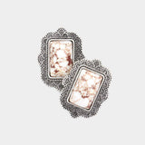 Natural Stone Rectangle Antique Metal Stud Earrings - Madeline Love - Flyclothing LLC