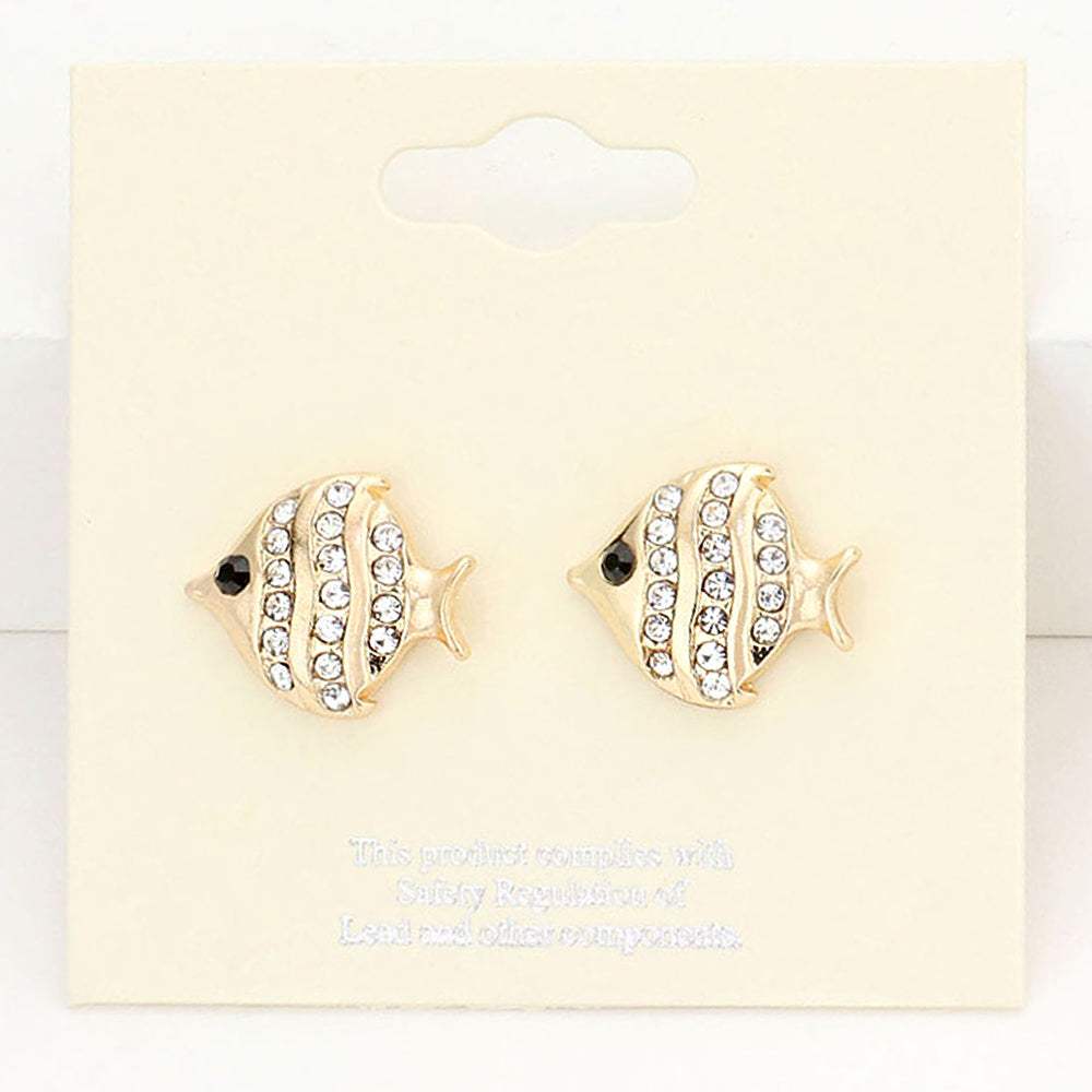 Crystal Pave Fish Stud Earrings - Madeline Love - Flyclothing LLC