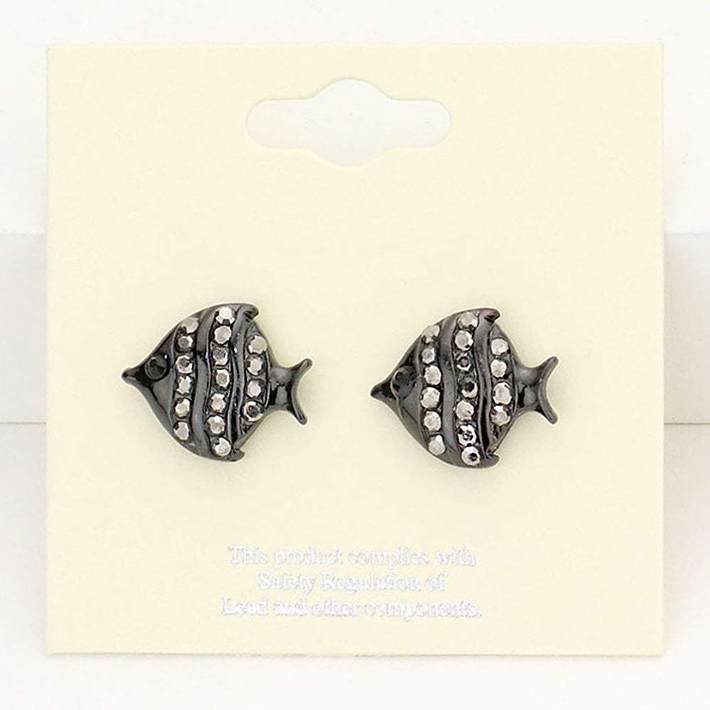 Crystal Pave Fish Stud Earrings - Madeline Love - Flyclothing LLC