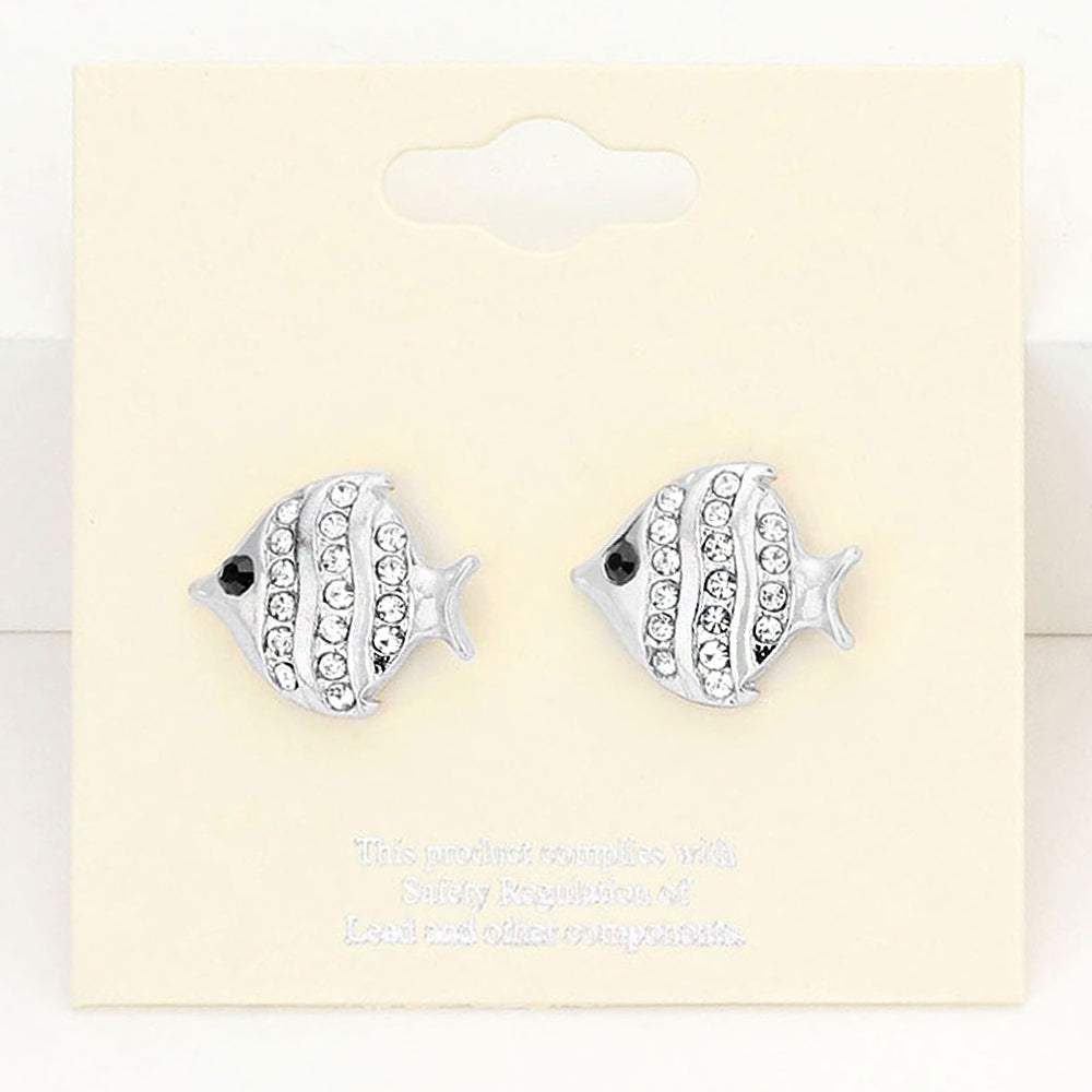 Crystal Pave Fish Stud Earrings - Madeline Love - Flyclothing LLC