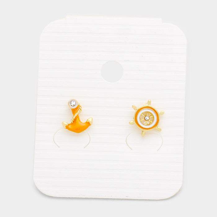 Anchor Ship Wheel Stud Earrings - Madeline Love - Flyclothing LLC