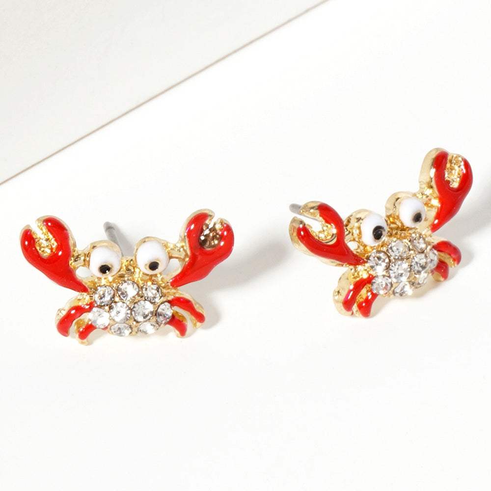 Crab Crystal Accented Stud Earrings - Madeline Love - Flyclothing LLC