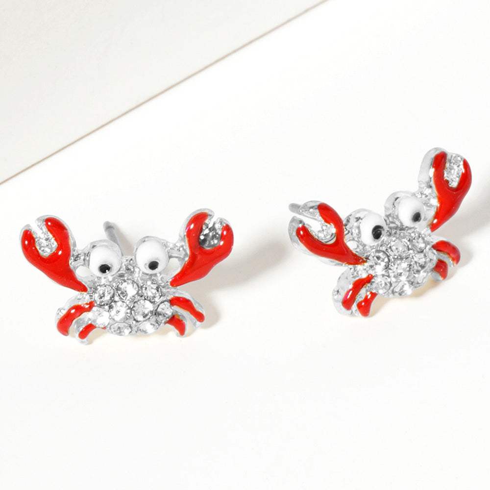 Crab Crystal Accented Stud Earrings - Madeline Love - Flyclothing LLC