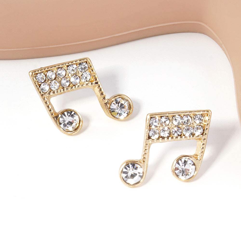 Crystal Paved Music Note Stud Earrings - Madeline Love - Flyclothing LLC