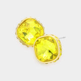 Rhinestone Trimmed Square Stone Evening Stud Earrings - Madeline Love - Flyclothing LLC