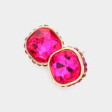 Rhinestone Trimmed Square Stone Evening Stud Earrings - Madeline Love - Flyclothing LLC