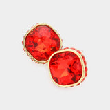 Rhinestone Trimmed Square Stone Evening Stud Earrings - Madeline Love - Flyclothing LLC