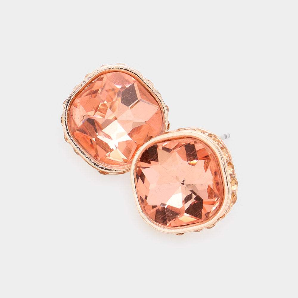 Rhinestone Trimmed Square Stone Evening Stud Earrings - Madeline Love - Flyclothing LLC