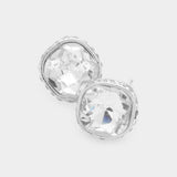 Rhinestone Trimmed Square Stone Evening Stud Earrings - Madeline Love - Flyclothing LLC