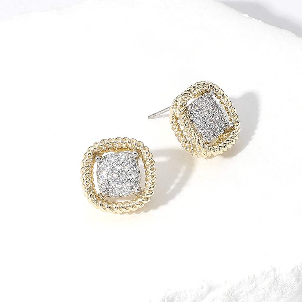 CZ Embellished Curved Square Stud Earrings - Madeline Love - Flyclothing LLC