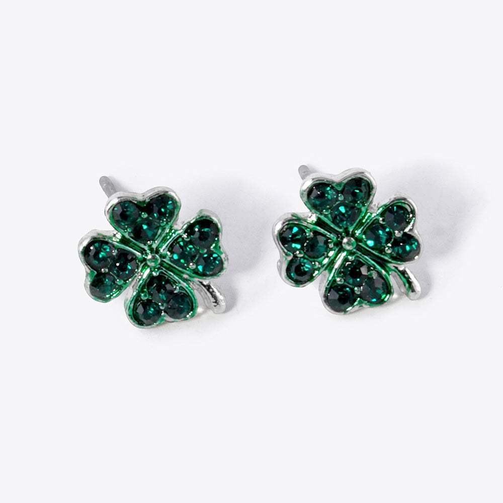 Crystal Paved Clover Stud Earrings - Madeline Love - Flyclothing LLC