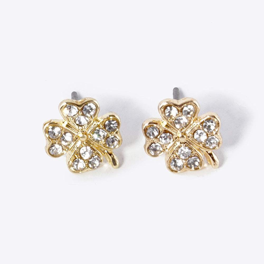 Crystal Paved Clover Stud Earrings - Madeline Love - Flyclothing LLC