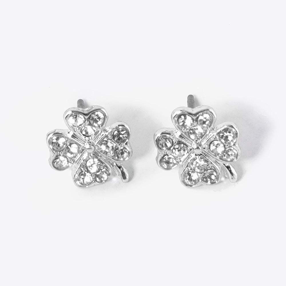 Crystal Paved Clover Stud Earrings - Madeline Love - Flyclothing LLC