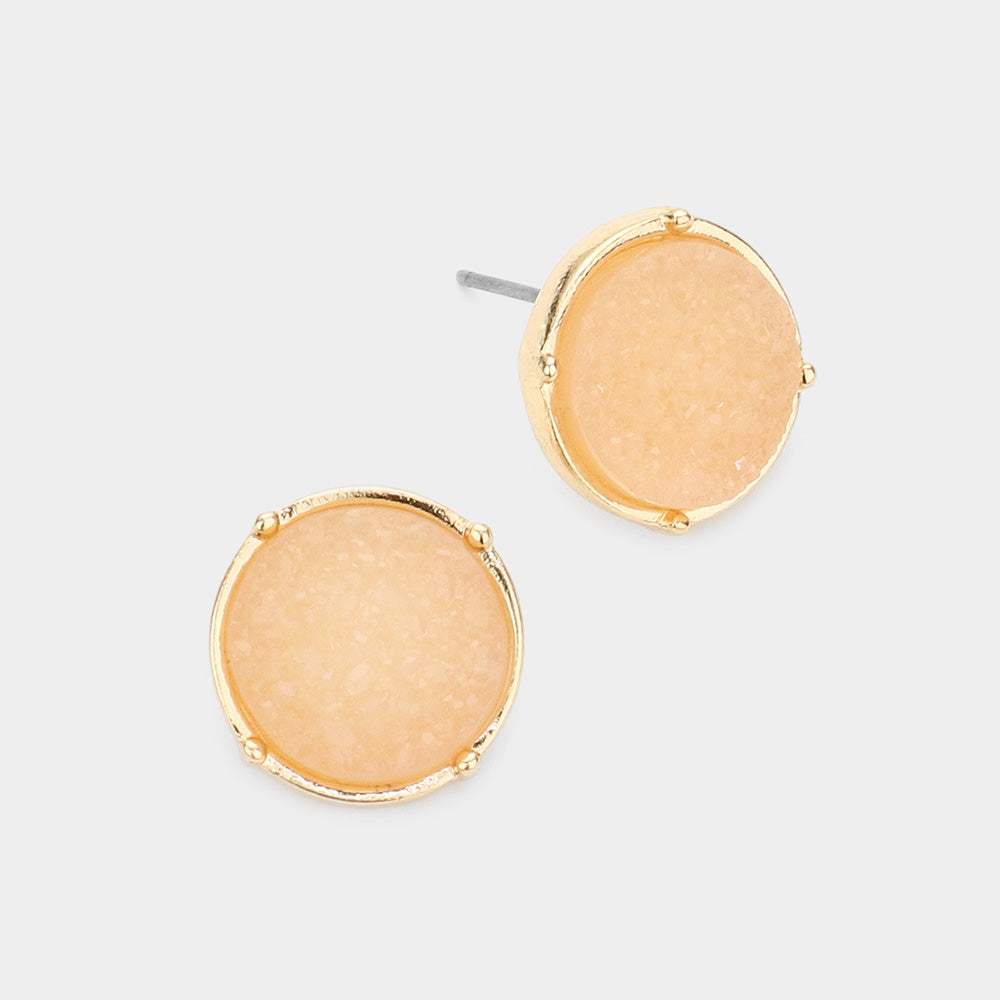 Round Faux Druzy Stone Stud Earrings - Madeline Love - Flyclothing LLC