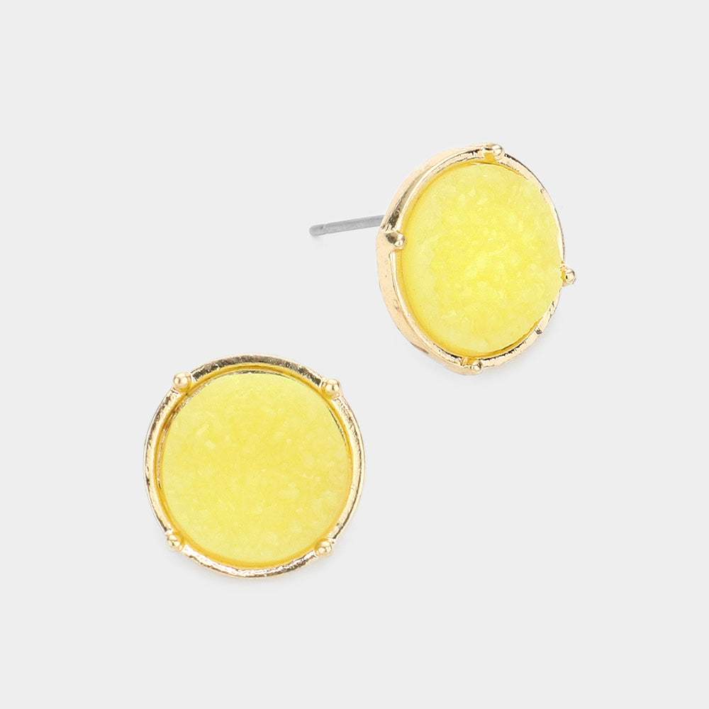 Round Faux Druzy Stone Stud Earrings - Madeline Love - Flyclothing LLC
