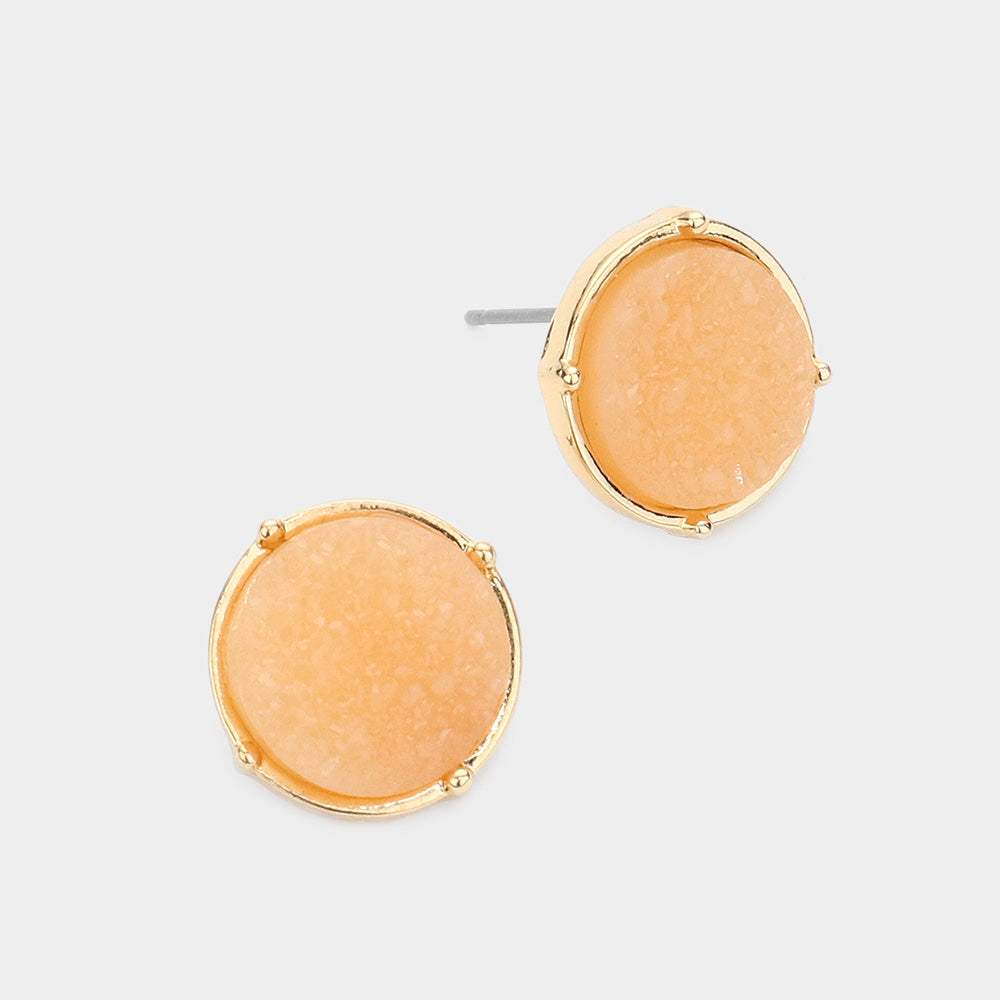 Round Faux Druzy Stone Stud Earrings - Madeline Love - Flyclothing LLC