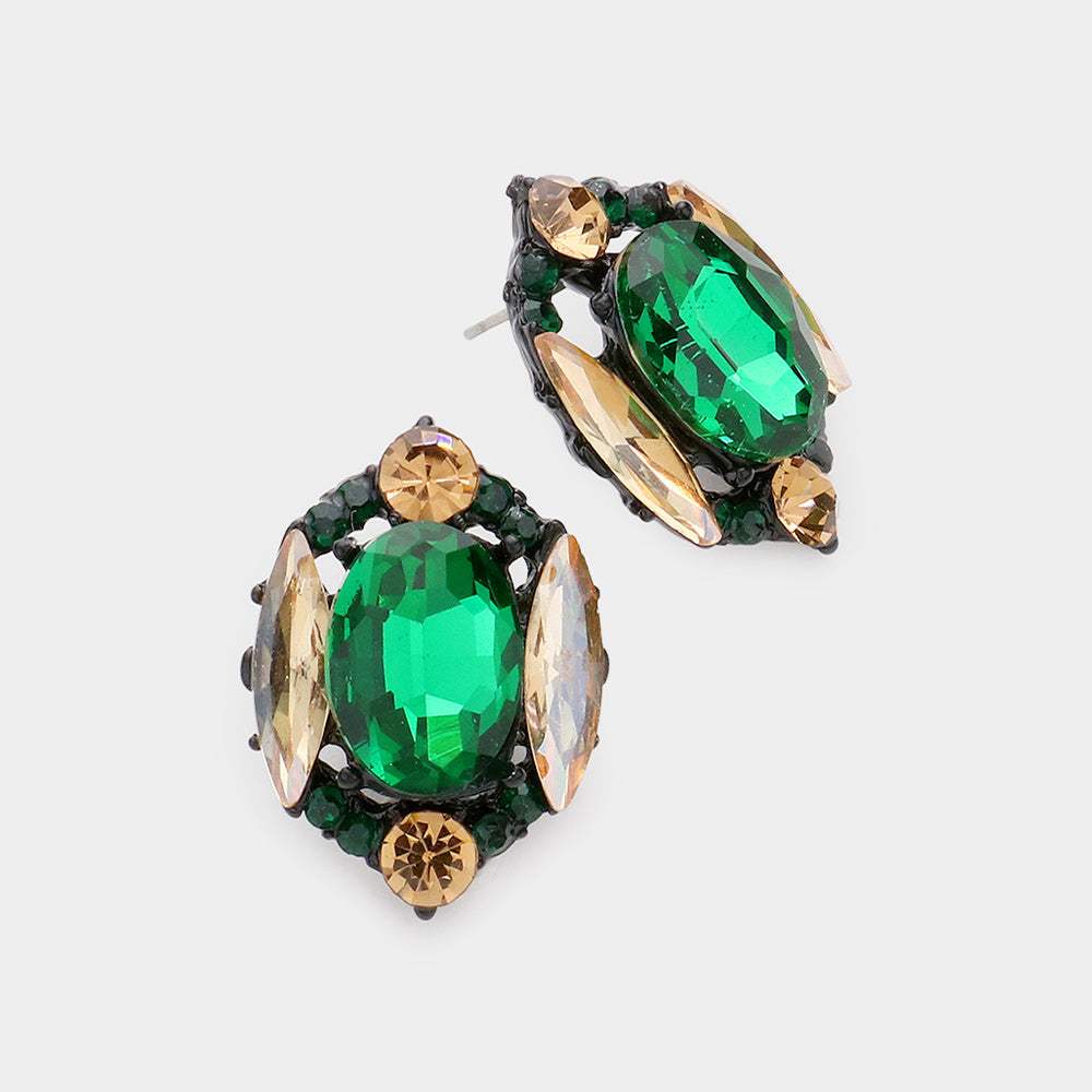 Emerald Cut Stone Accented Stud Evening Earrings - Madeline Love - Flyclothing LLC