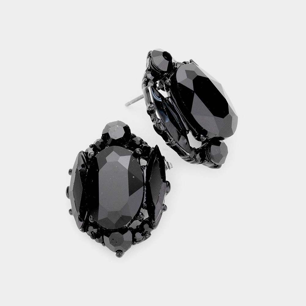 Emerald Cut Stone Accented Stud Evening Earrings - Madeline Love - Flyclothing LLC