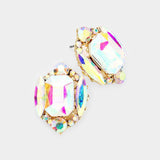 Emerald Cut Stone Accented Stud Evening Earrings - Madeline Love - Flyclothing LLC