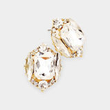 Emerald Cut Stone Accented Stud Evening Earrings - Madeline Love - Flyclothing LLC