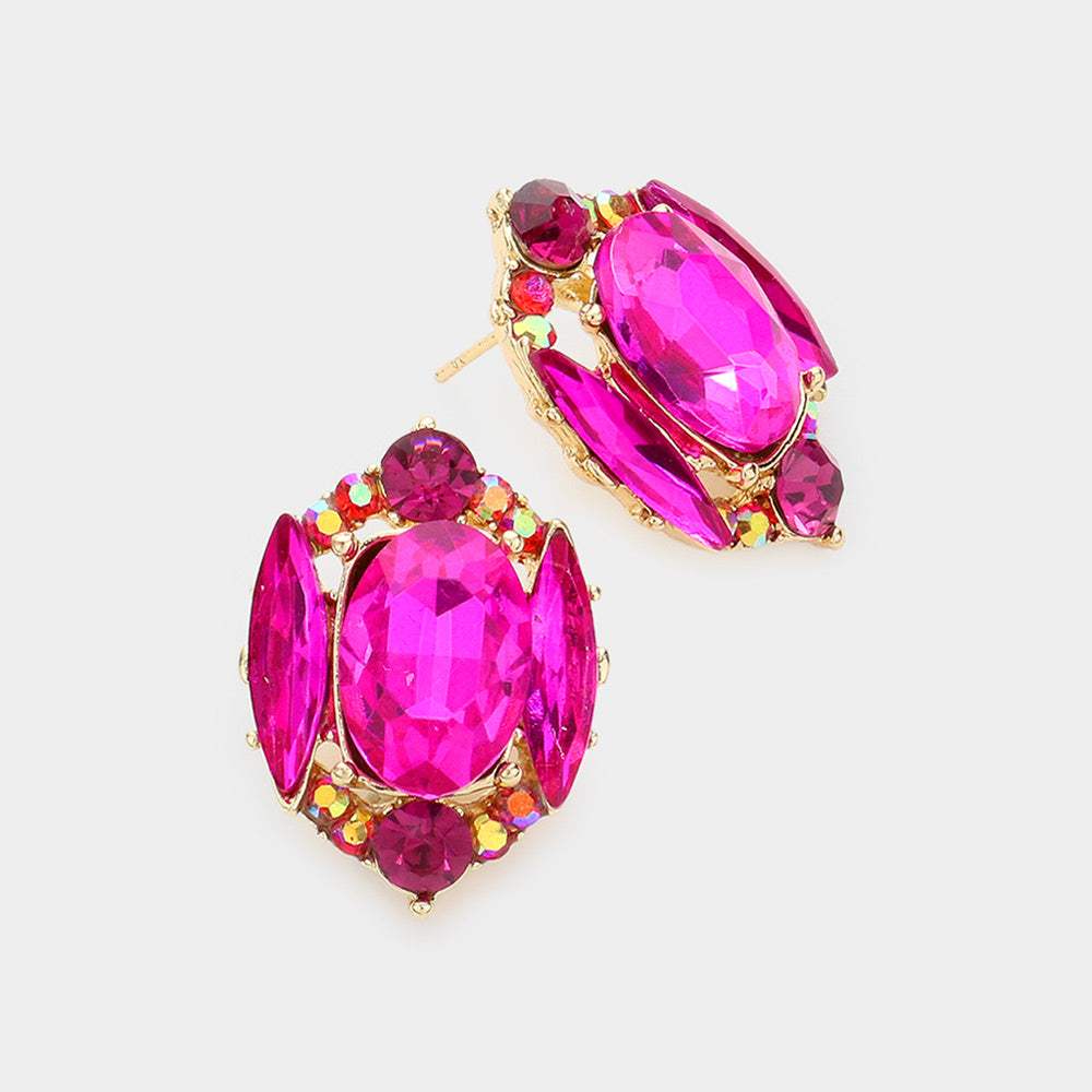 Emerald Cut Stone Accented Stud Evening Earrings - Madeline Love - Flyclothing LLC