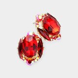 Emerald Cut Stone Accented Stud Evening Earrings - Madeline Love - Flyclothing LLC