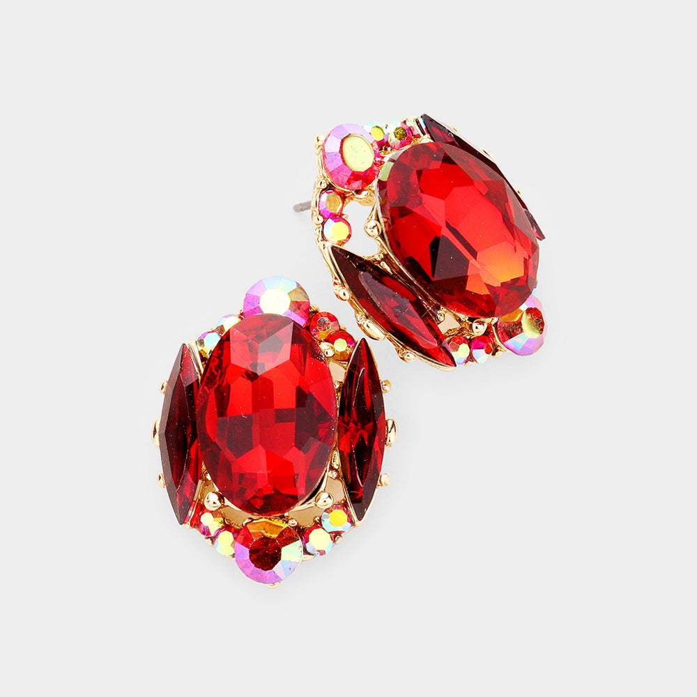Emerald Cut Stone Accented Stud Evening Earrings - Madeline Love - Flyclothing LLC