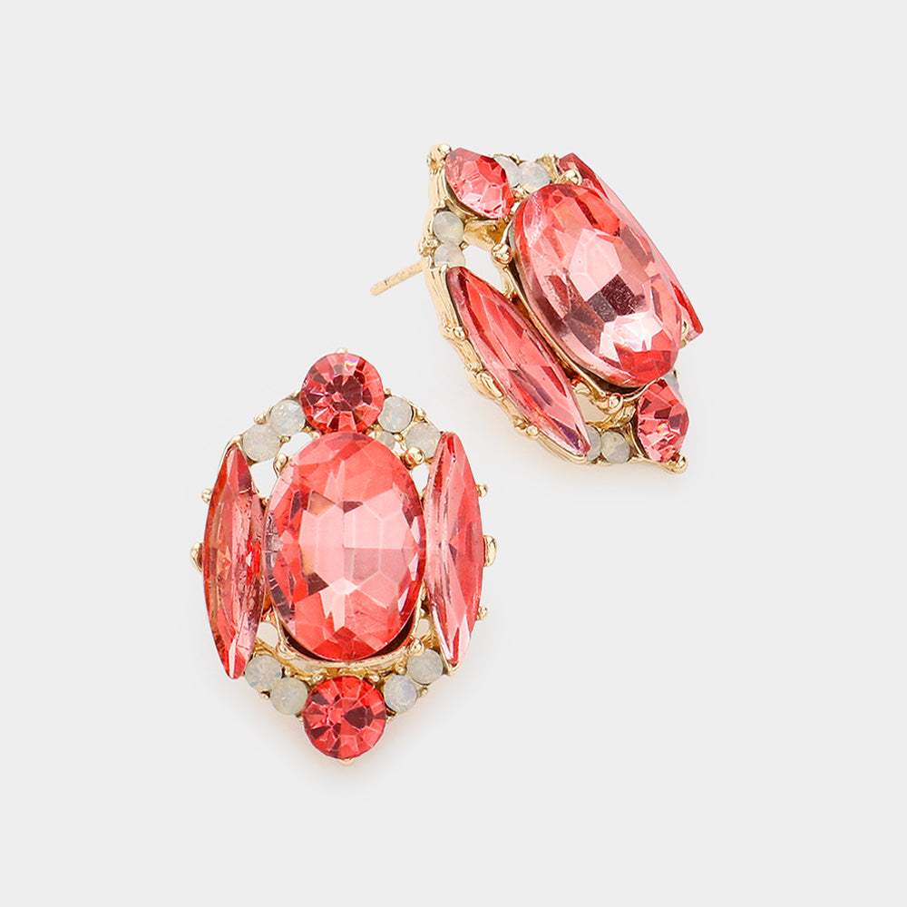 Emerald Cut Stone Accented Stud Evening Earrings - Madeline Love - Flyclothing LLC
