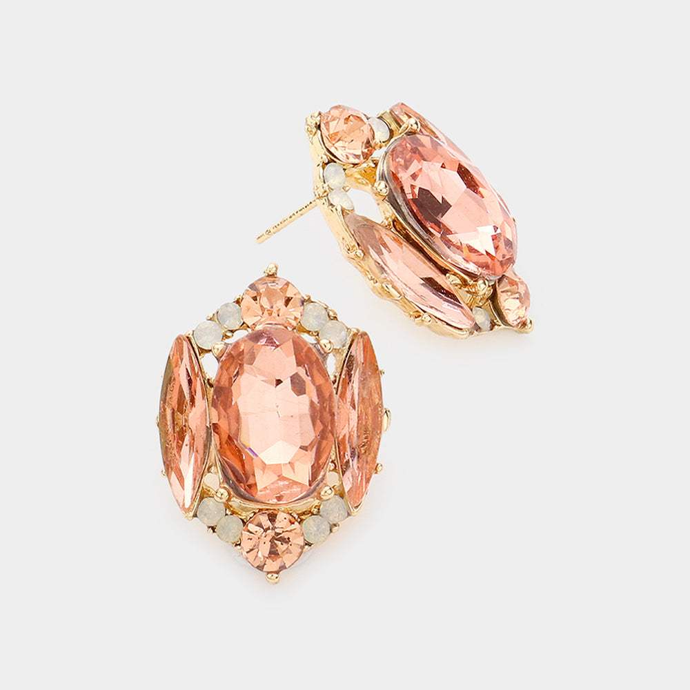 Emerald Cut Stone Accented Stud Evening Earrings - Madeline Love - Flyclothing LLC