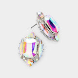 Emerald Cut Stone Accented Stud Evening Earrings - Madeline Love - Flyclothing LLC