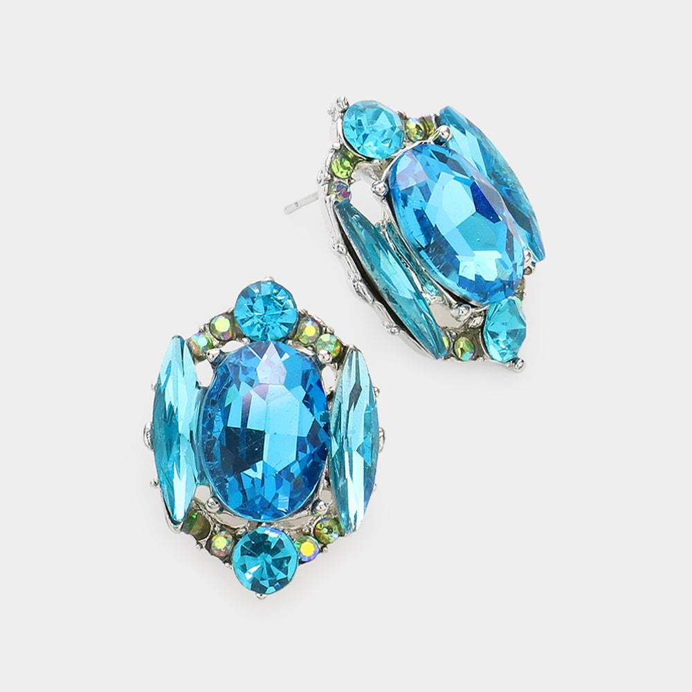 Emerald Cut Stone Accented Stud Evening Earrings - Madeline Love - Flyclothing LLC