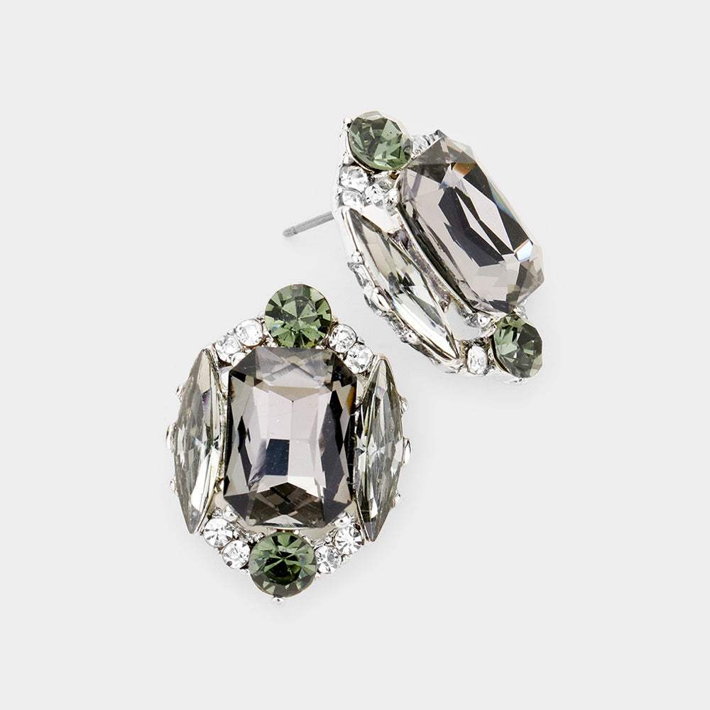 Emerald Cut Stone Accented Stud Evening Earrings - Madeline Love - Flyclothing LLC