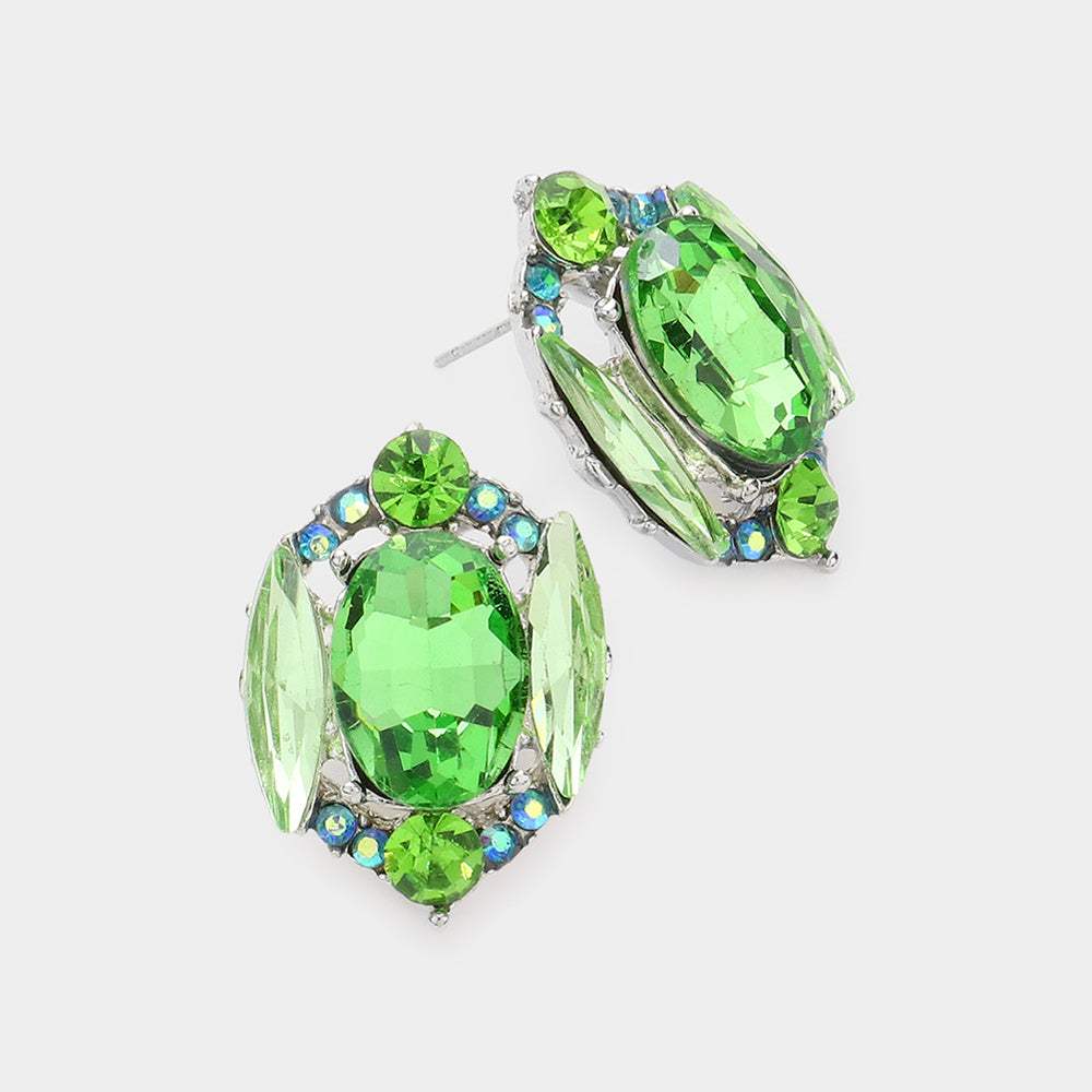 Emerald Cut Stone Accented Stud Evening Earrings - Madeline Love - Flyclothing LLC