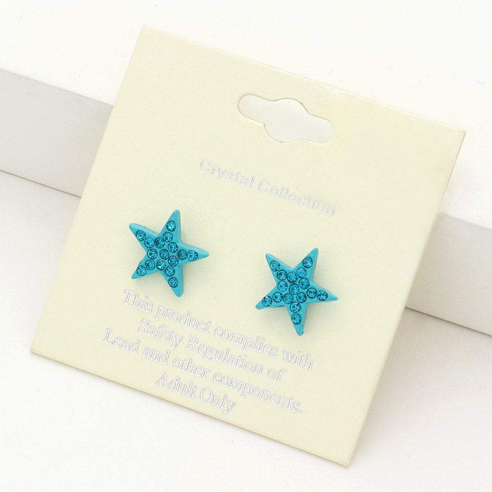 Rhinestone Embellished Star Stud Earrings - Madeline Love - Flyclothing LLC