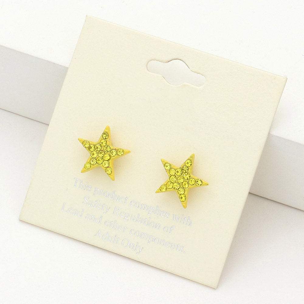 Rhinestone Embellished Star Stud Earrings - Madeline Love - Flyclothing LLC