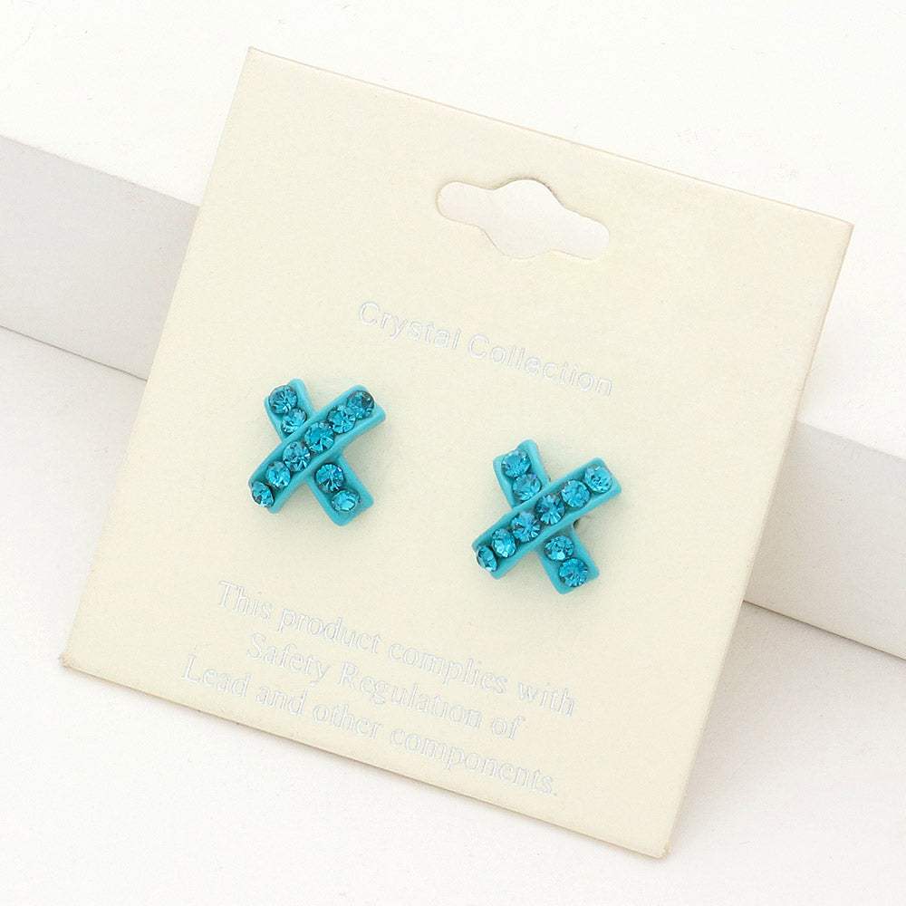Rhinestone Embellished Crisscross Stud Earrings - Madeline Love - Flyclothing LLC