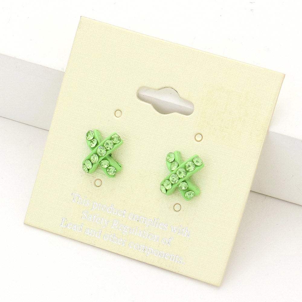 Rhinestone Embellished Crisscross Stud Earrings - Madeline Love - Flyclothing LLC