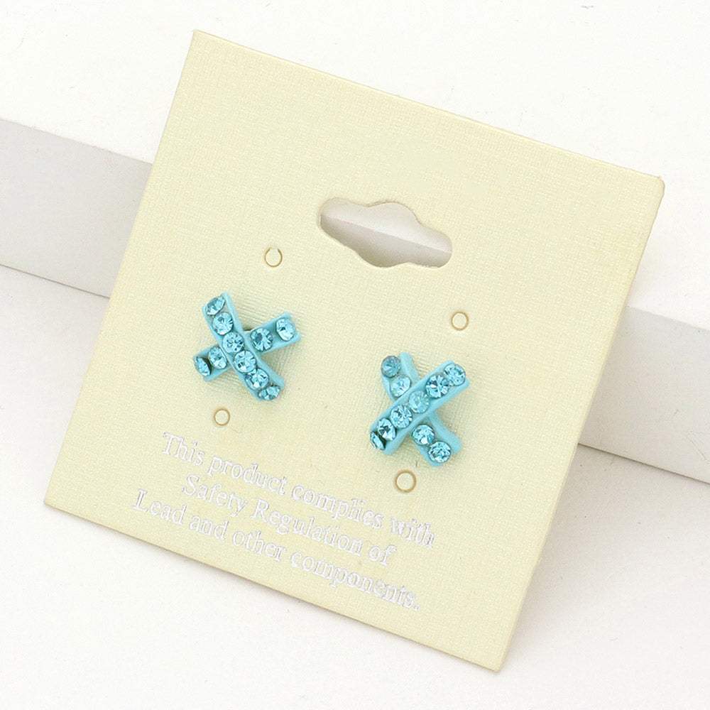 Rhinestone Embellished Crisscross Stud Earrings - Madeline Love - Flyclothing LLC